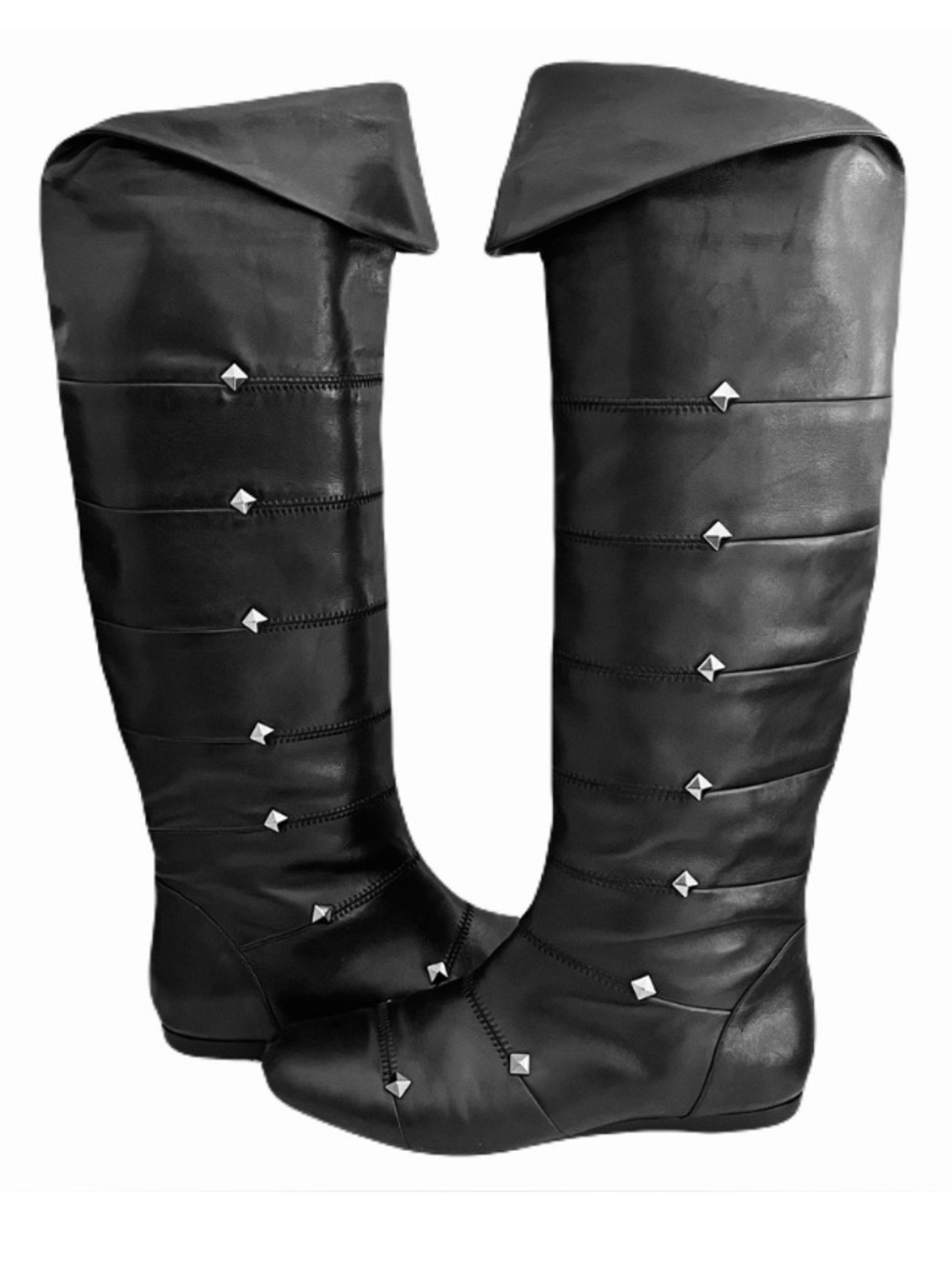 Botkier Black Leather ‘Drea’ Studded Knee High Flat Boots, Size 38